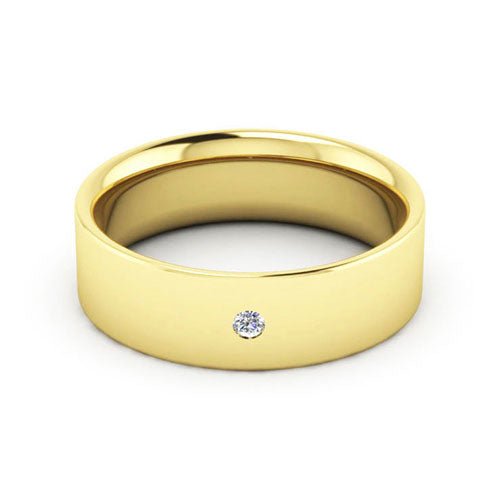 14K Yellow Gold 6mm flat comfort fit diamond wedding band - DELLAFORA