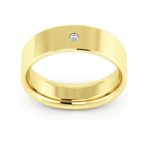 14K Yellow Gold 6mm flat comfort fit diamond wedding band - DELLAFORA