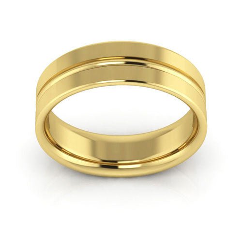 14K Yellow Gold 6mm grooved design comfort fit wedding band - DELLAFORA