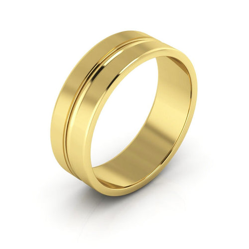 14K Yellow Gold 6mm grooved design wedding band - DELLAFORA