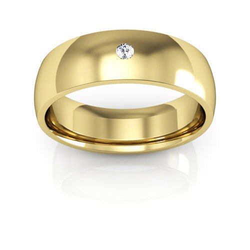 14K Yellow Gold 6mm half round comfort fit diamond wedding band - DELLAFORA