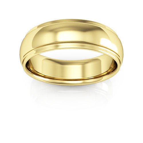 14K Yellow Gold 6mm half round edge design comfort fit wedding band - DELLAFORA