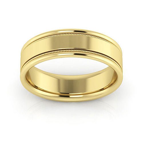 14K Yellow Gold 6mm milgrain raised edge design comfort fit wedding band - DELLAFORA