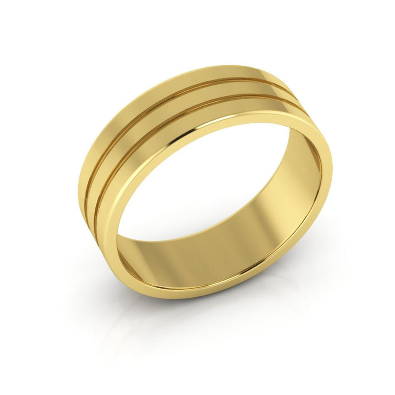 14K Yellow Gold 6mm rigged flat wedding band - DELLAFORA