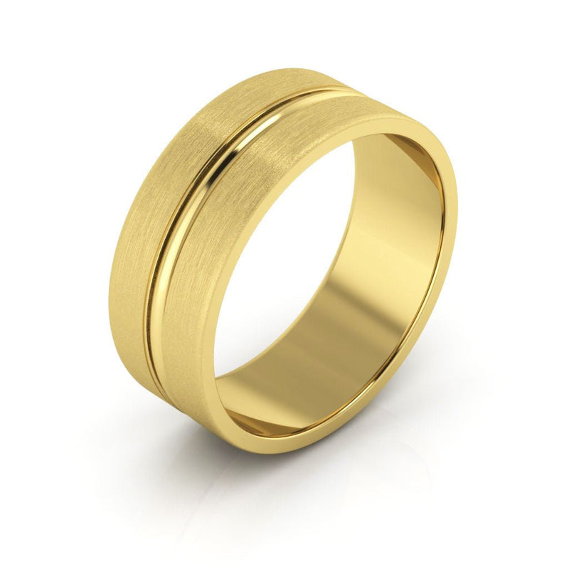 14K Yellow Gold 7mm grooved design brushed wedding band - DELLAFORA