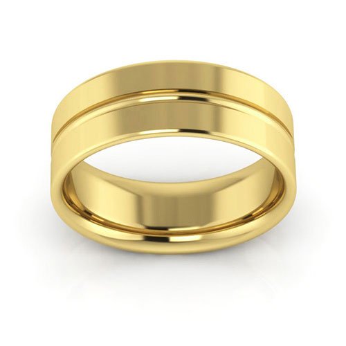 14K Yellow Gold 7mm grooved design comfort fit wedding band - DELLAFORA