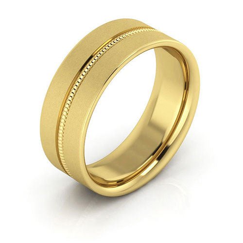 14K Yellow Gold 7mm milgrain grooved design brushed comfort fit wedding band - DELLAFORA