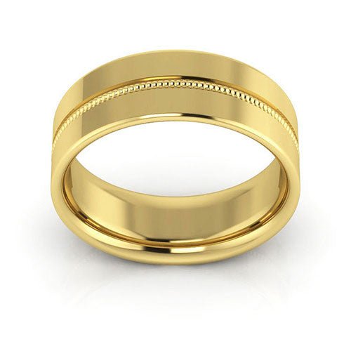 14K Yellow Gold 7mm milgrain grooved design comfort fit wedding band - DELLAFORA