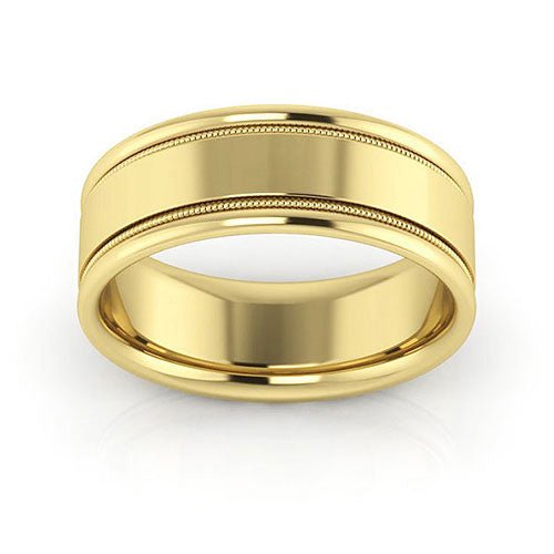 14K Yellow Gold 7mm milgrain raised edge design comfort fit wedding band - DELLAFORA