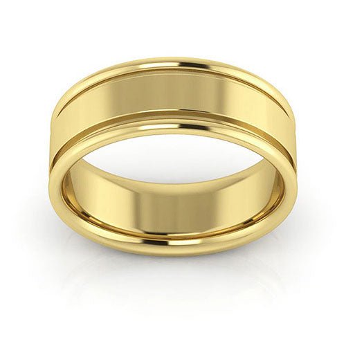 14K Yellow Gold 7mm raised edge design comfort fit wedding band - DELLAFORA