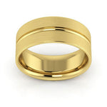 14K Yellow Gold 8mm grooved design brushed comfort fit wedding band - DELLAFORA