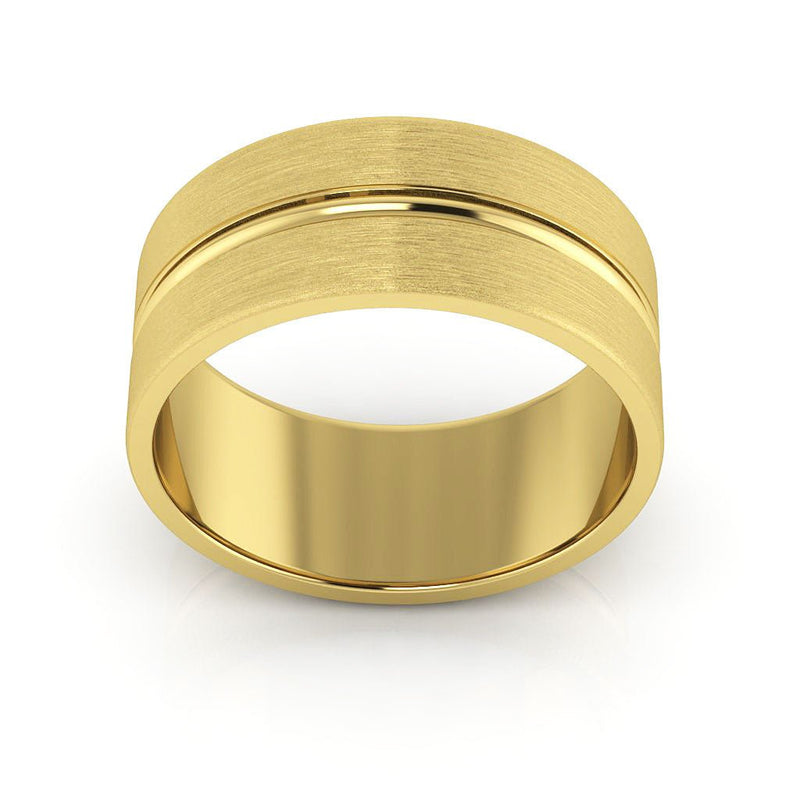 14K Yellow Gold 8mm grooved design brushed wedding band - DELLAFORA