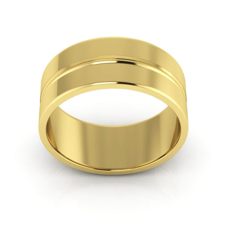 14K Yellow Gold 8mm grooved design wedding band - DELLAFORA