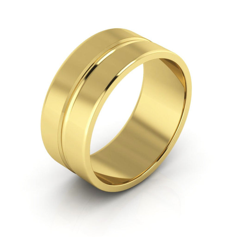 14K Yellow Gold 8mm grooved design wedding band - DELLAFORA