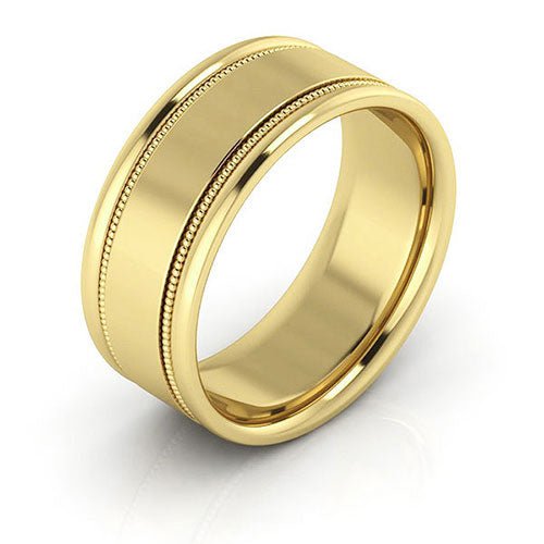 14K Yellow Gold 8mm milgrain raised edge design comfort fit wedding band - DELLAFORA