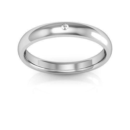 18K White Gold 3mm half round comfort fit diamond wedding band - DELLAFORA