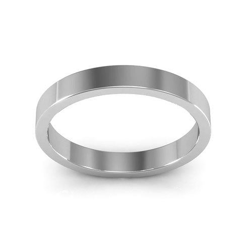 18K White Gold 3mm heavy weight flat wedding band - DELLAFORA