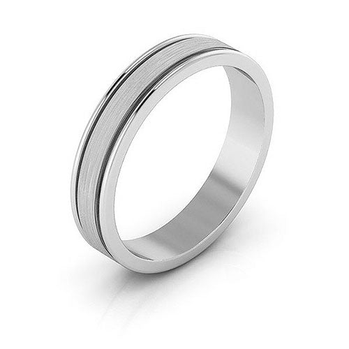 18K White Gold 4mm raised edge design brushed center wedding band - DELLAFORA