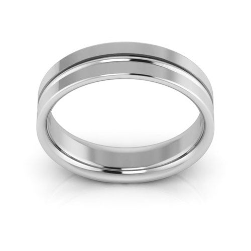 18K White Gold 5mm grooved design comfort fit wedding band - DELLAFORA