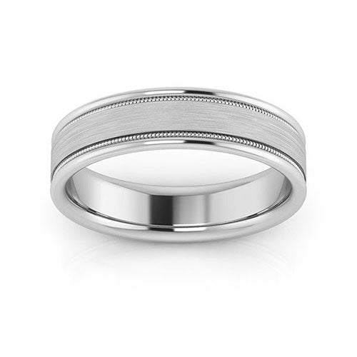 18K White Gold 5mm milgrain raised edge design brushed center comfort fit wedding band - DELLAFORA