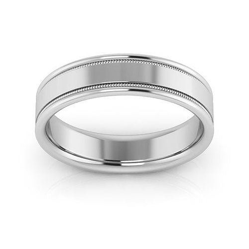 18K White Gold 5mm milgrain raised edge design comfort fit wedding band - DELLAFORA