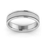 18K White Gold 5mm raised edge design brushed center comfort fit wedding band - DELLAFORA