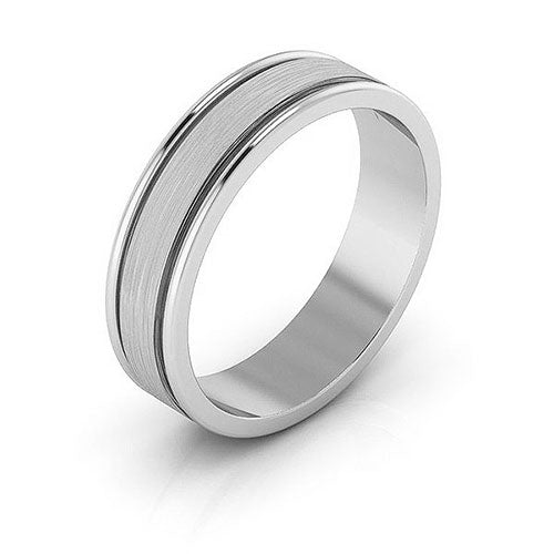 18K White Gold 5mm raised edge design brushed center wedding band - DELLAFORA