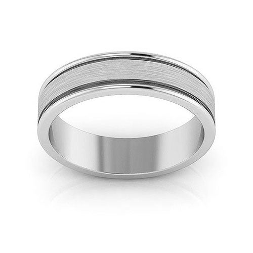 18K White Gold 5mm raised edge design brushed center wedding band - DELLAFORA