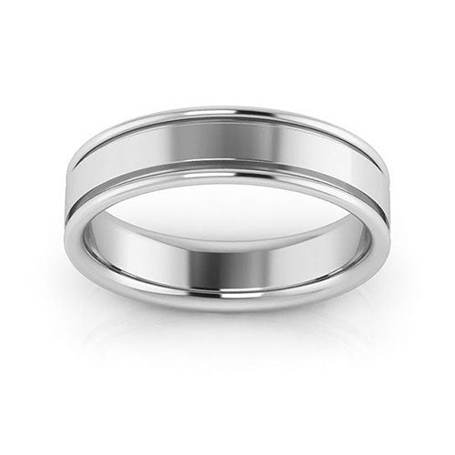 18K White Gold 5mm raised edge design comfort fit wedding band - DELLAFORA