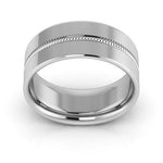 18K White Gold 8mm milgrain grooved design comfort fit wedding band - DELLAFORA