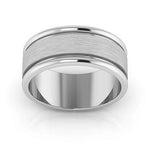 18K White Gold 8mm raised edge design brushed center wedding band - DELLAFORA