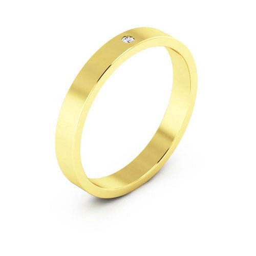 18K Yellow Gold 3mm flat diamond wedding band - DELLAFORA