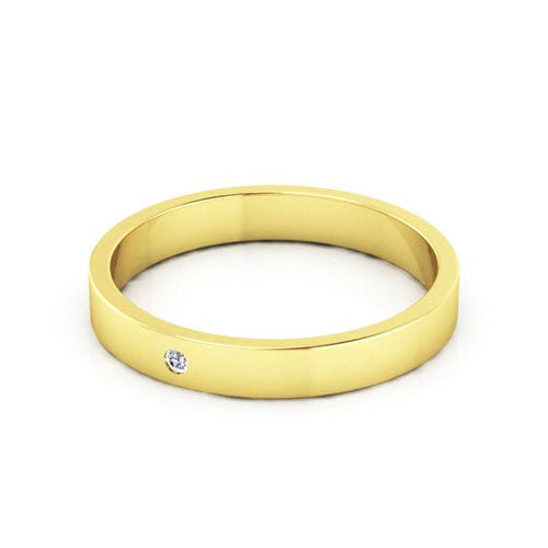 18K Yellow Gold 3mm flat diamond wedding band - DELLAFORA