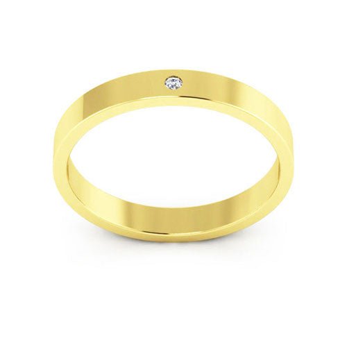 18K Yellow Gold 3mm flat diamond wedding band - DELLAFORA