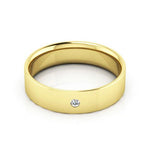 18K Yellow Gold 5mm flat comfort fit diamond wedding band - DELLAFORA