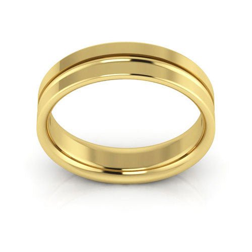 18K Yellow Gold 5mm grooved design comfort fit wedding band - DELLAFORA