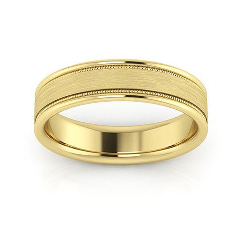 18K Yellow Gold 5mm milgrain raised edge design brushed center comfort fit wedding band - DELLAFORA