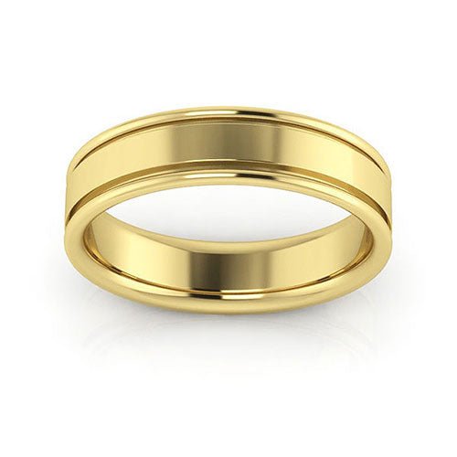 18K Yellow Gold 5mm raised edge design comfort fit wedding band - DELLAFORA