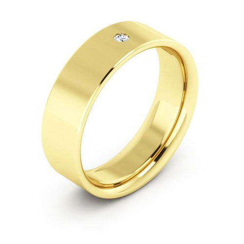 18K Yellow Gold 6mm flat comfort fit diamond wedding band - DELLAFORA