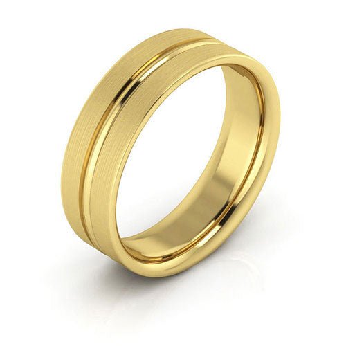 18K Yellow Gold 6mm grooved design brushed comfort fit wedding band - DELLAFORA