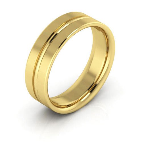 18K Yellow Gold 6mm grooved design comfort fit wedding band - DELLAFORA