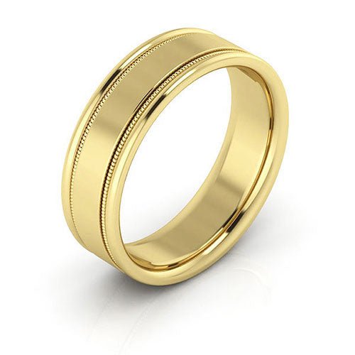 18K Yellow Gold 6mm milgrain raised edge design comfort fit wedding band - DELLAFORA