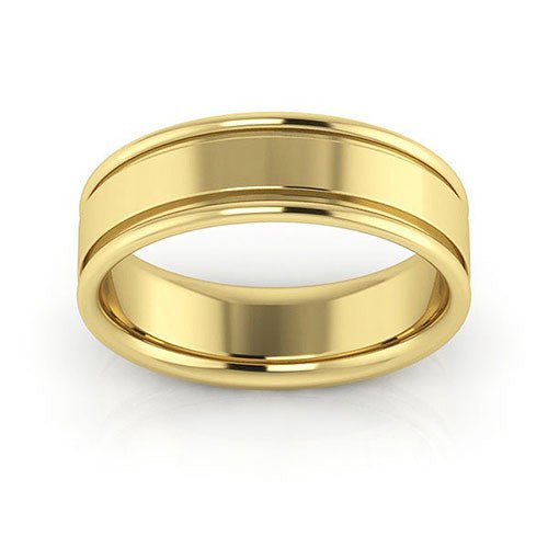 18K Yellow Gold 6mm raised edge design comfort fit wedding band - DELLAFORA