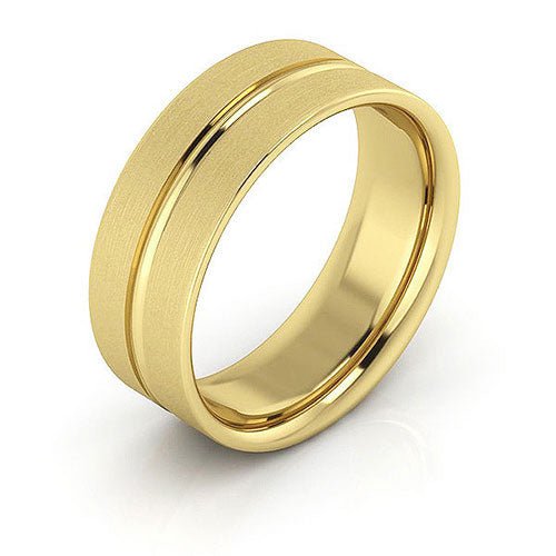 18K Yellow Gold 7mm grooved design brushed comfort fit wedding band - DELLAFORA