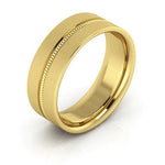 18K Yellow Gold 7mm milgrain grooved design brushed comfort fit wedding band - DELLAFORA