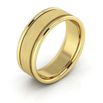 18K Yellow Gold 7mm raised edge design brushed center comfort fit wedding band - DELLAFORA