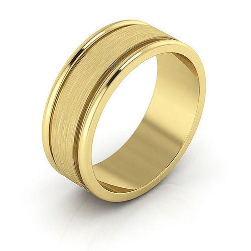 18K Yellow Gold 7mm raised edge design brushed center wedding band - DELLAFORA