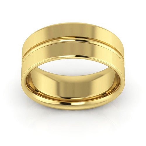 18K Yellow Gold 8mm grooved design comfort fit wedding band - DELLAFORA