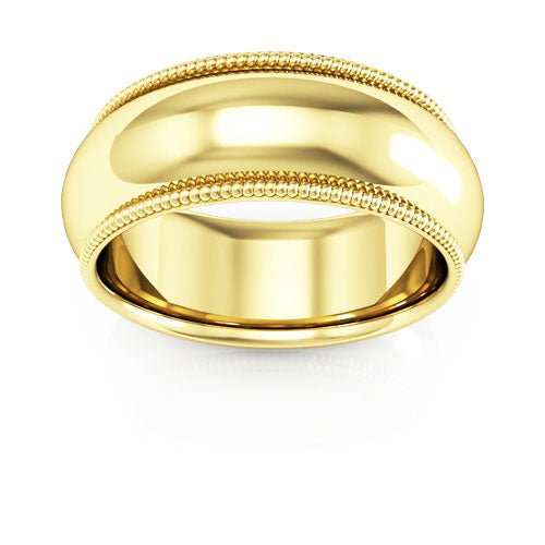 18K Yellow Gold 8mm milgrain comfort fit wedding band - DELLAFORA