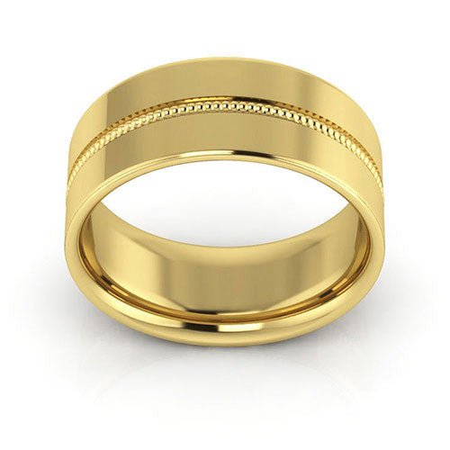 18K Yellow Gold 8mm milgrain grooved design comfort fit wedding band - DELLAFORA